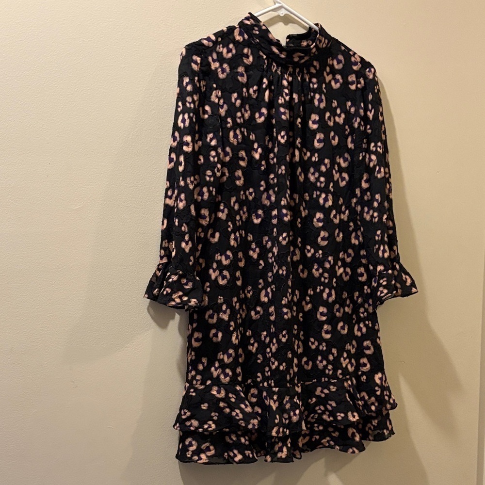 Rebecca Taylor Black and Pink Patterned shift Dress - size medium - silk blend